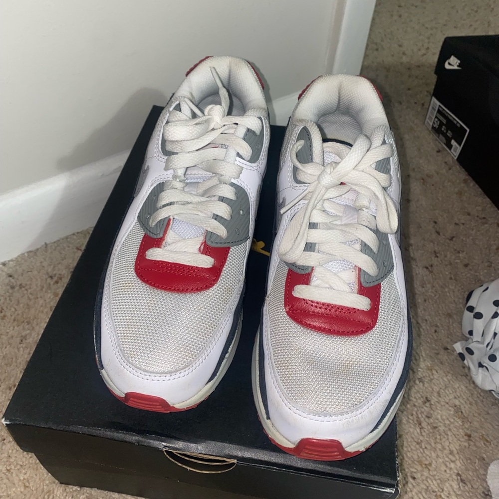 White black and red sneakers